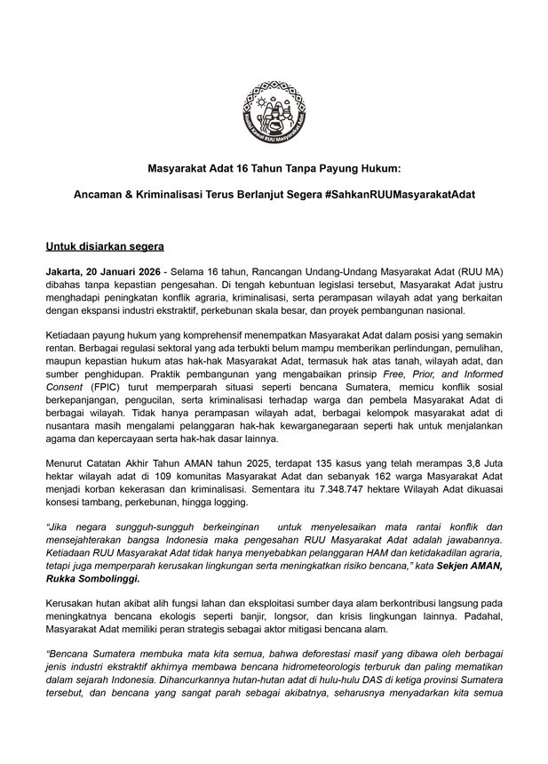 Masyarakat Adat 16 Tahun Tanpa Payung Hukum